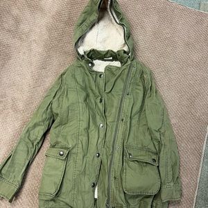 Abound Women's XXS Military Full Zip 100% Cotton Jacket Army Green Hooded